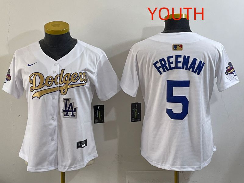 Youth Los Angeles Dodgers #5 Freeman White Champion edition Nike MLB Jersey style 006->youth mlb jersey->Youth Jersey